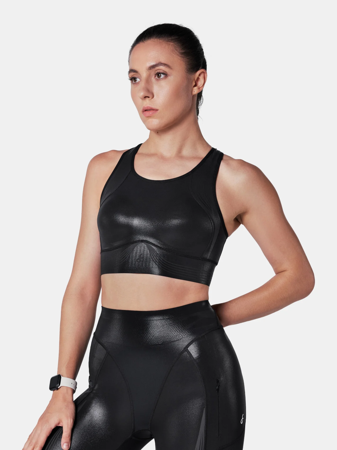 Body Sculpt Glossy Leather Sports Bra, A-D Cups - Image 8